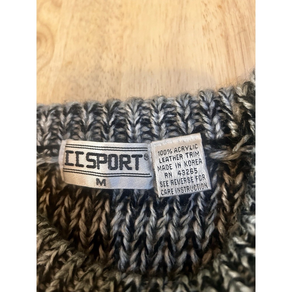 Vintage 80s CC Sport Pullover Sweater Men's M Leather Trim Streetwear Cosby - Picture 6 of 10